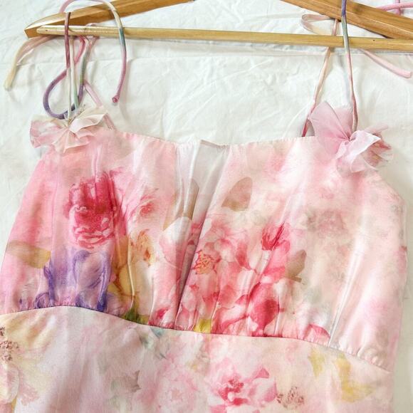 NWOT For Love & Lemons Lisa Bouquet Watercolor Floral Maxi Dress Pink Medium - Picture 6 of 15